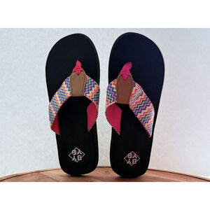 BY YB Womens Size‎ 9 Black Pink Zigzag Sandals Flip Flops Colorful Pattern